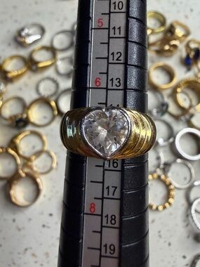 Two tone Silver/Gold Heart Bezel Ring size 7
